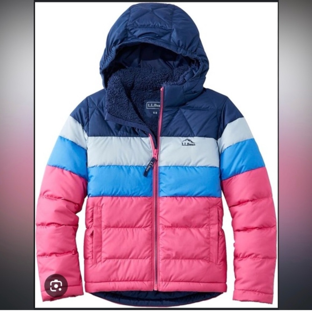 Girls' LL Bean Down Jacket, Colorblock Pink and Blue